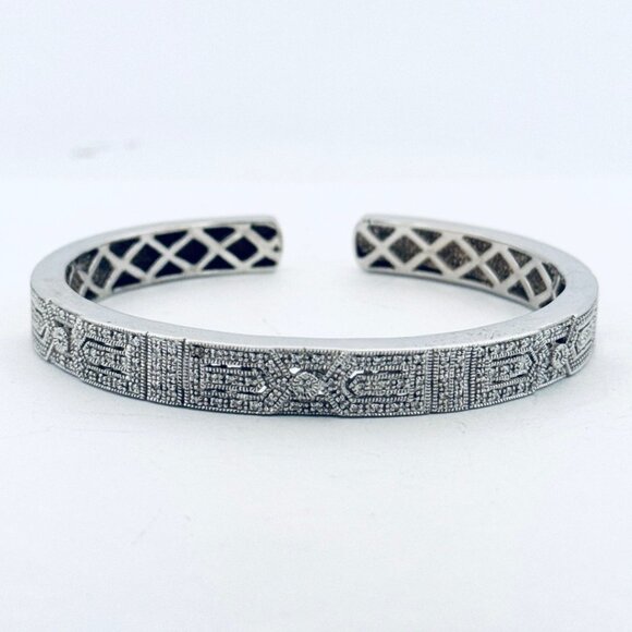 Estate Sterling Silver 925 Designer Diamond Filigree Hinged Cuff Bracelet 6” - Picture 1 of 10